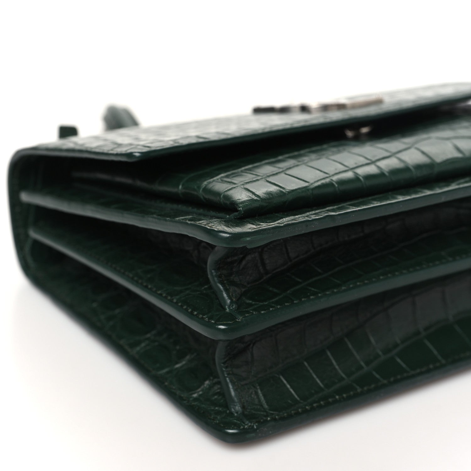 Saint Laurent Calfskin Crocodile Embossed Medium Monogram Sunset Dark Green 8 of 9