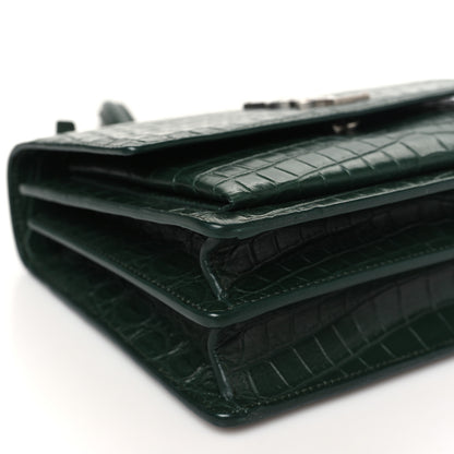 Saint Laurent Calfskin Crocodile Embossed Medium Monogram Sunset Dark Green 8 of 9