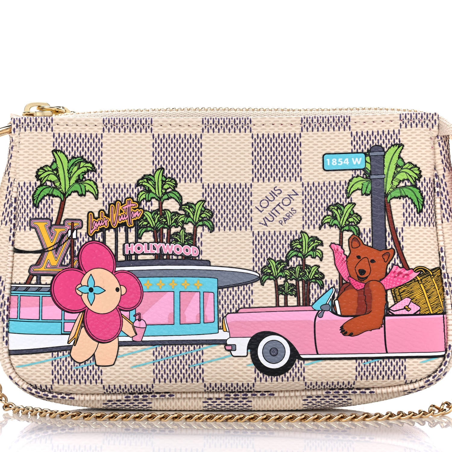 Louis Vuitton Damier Azur 2021 Christmas Animation Hollywood Mini Pochette Accessories Fuchsia 7 of 11