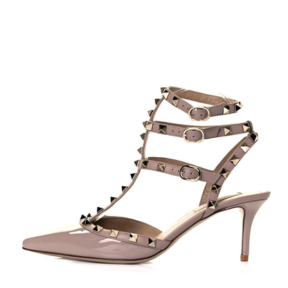 Valentino Garavani Patent Nappa Rockstud Ankle Strap 65mm Pumps 38 Poudre 1 of 8