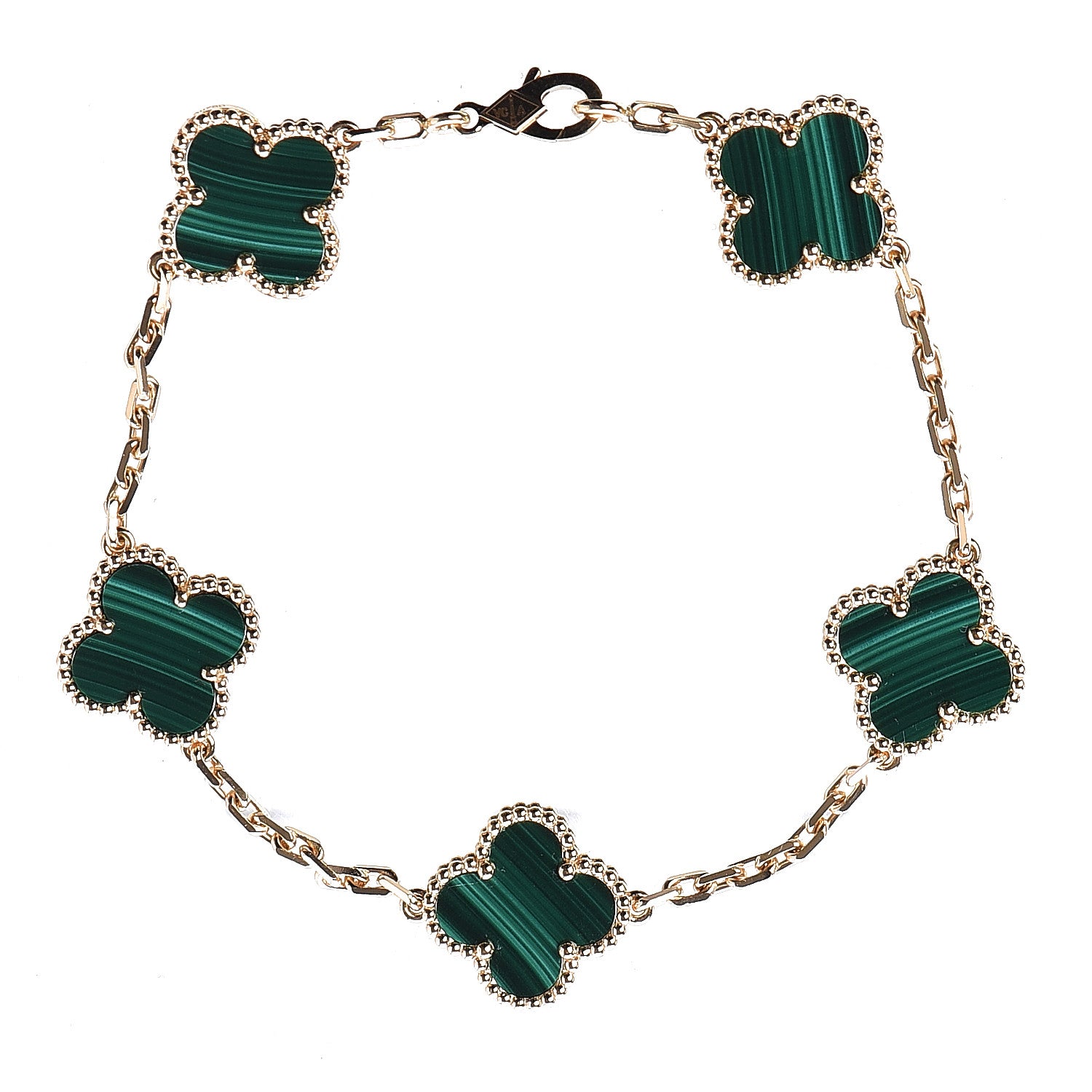 Van Cleef & Arpels 18K Yellow Gold Malachite 5 Motifs Vintage Alhambra Bracelet 3 of 5