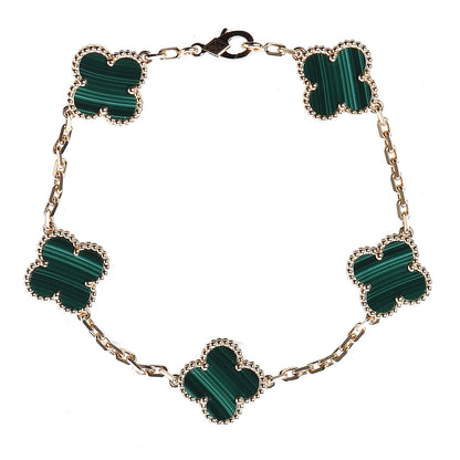 Van Cleef & Arpels 18K Yellow Gold Malachite 5 Motifs Vintage Alhambra Bracelet 3 of 5
