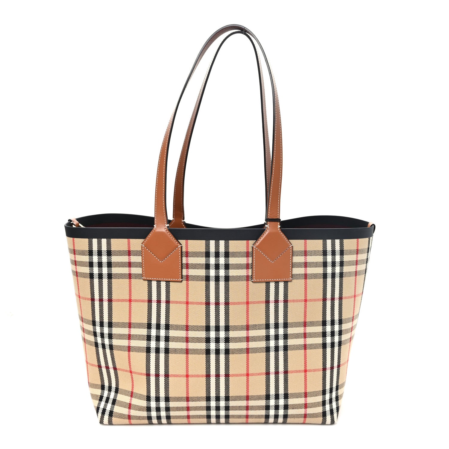 Burberry Cotton Vintage Check Medium London Tote Bag Briar Brown Black 1 of 12