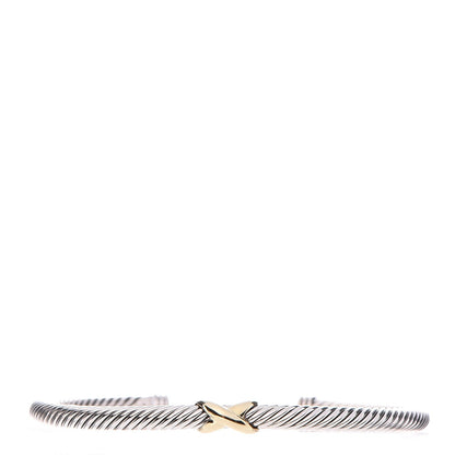 David Yurman Sterling Silver 18K Yellow Gold 4mm X Station Cable Bracelet 1 of 4