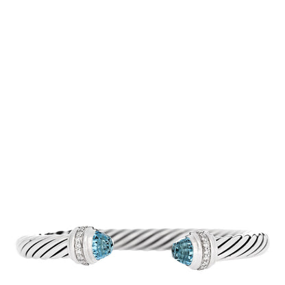 David Yurman Sterling Silver Blue Topaz Diamond 7mm Cable Classics Bracelet 1 of 3