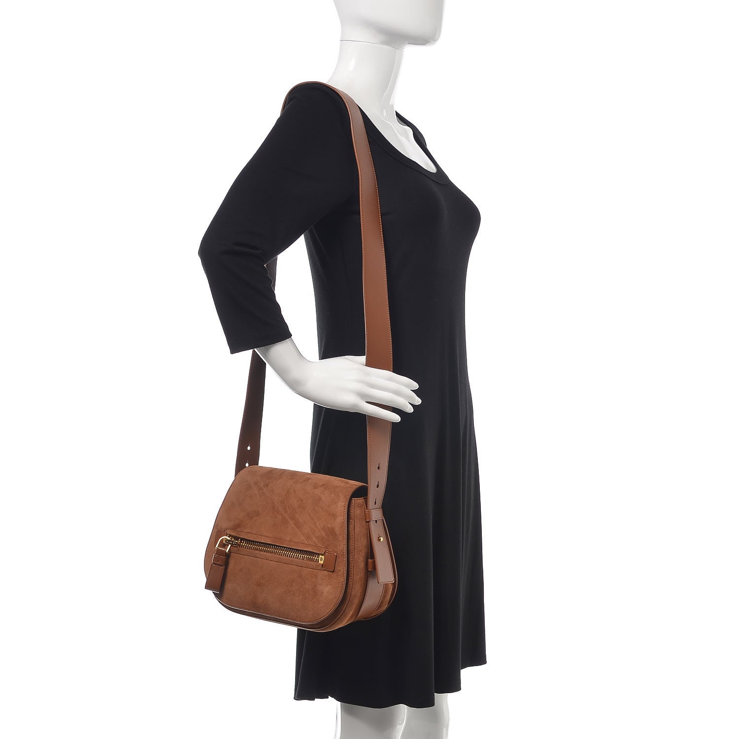 Tom Ford Suede Jennifer Saddle Bag Tobacco 2 of 12