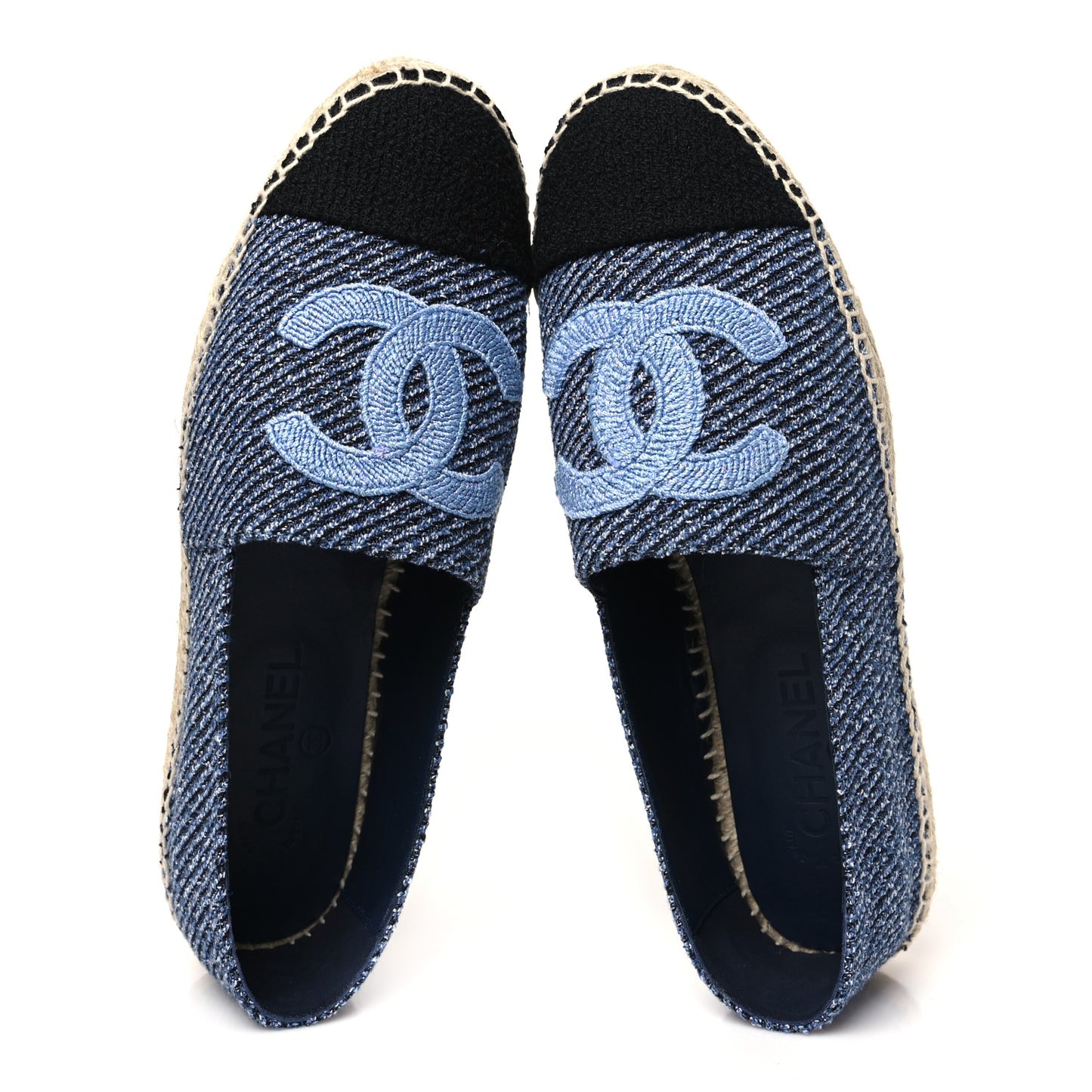 Cotton Tweed CC Espadrilles 40 Blue Ecru Black