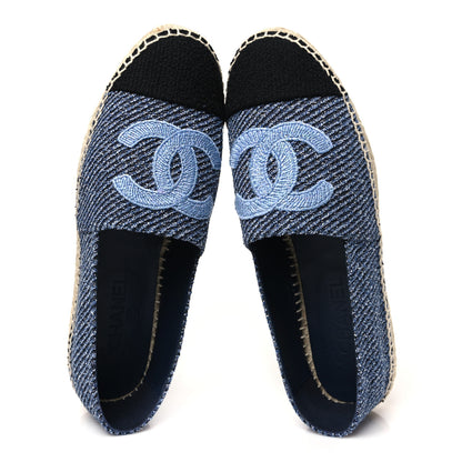 Chanel Cotton Tweed CC Espadrilles 40 Blue Ecru Black 2 of 10