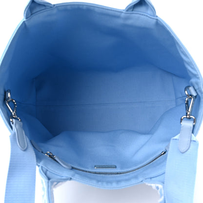 Prada Nylon Embroidered Drill Shopping Tote Bag Sky Blue White 5 of 8