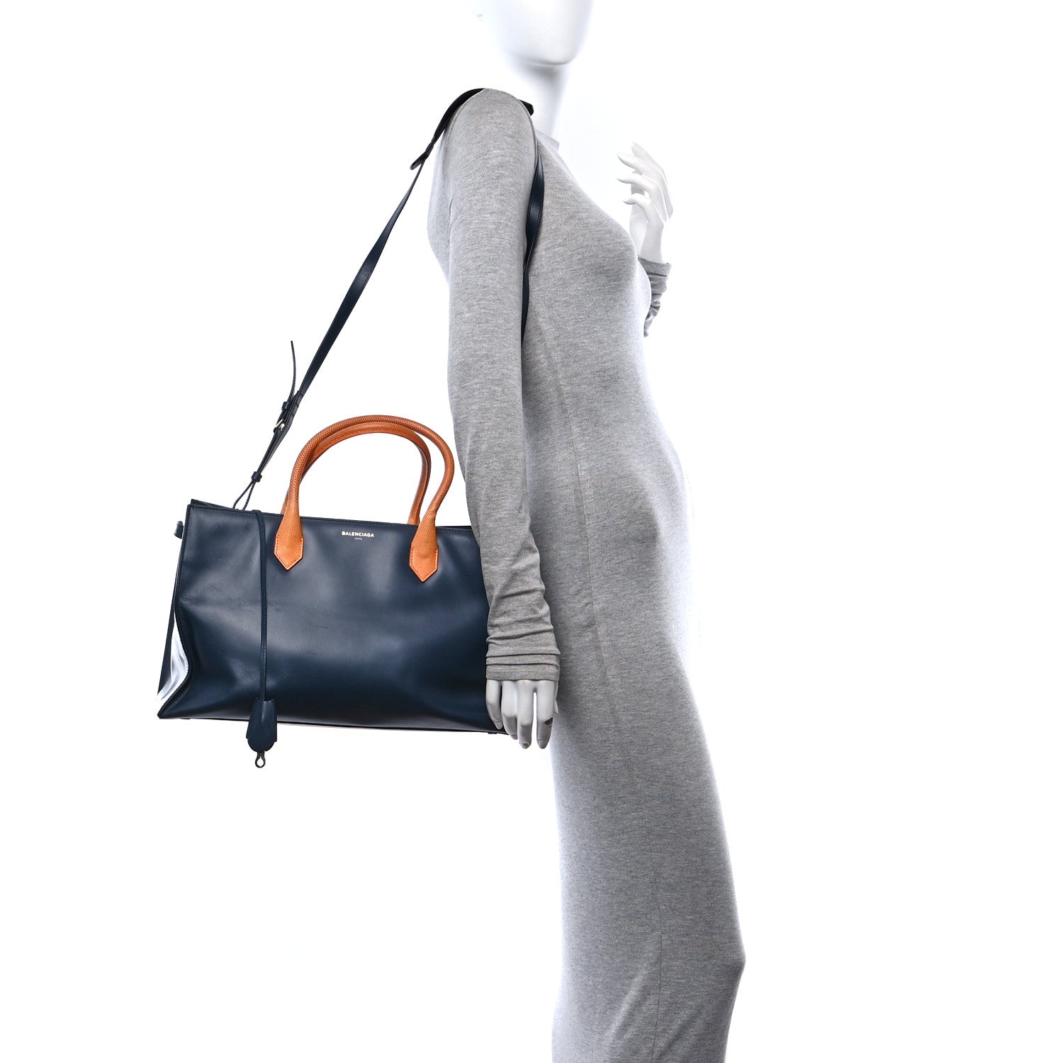 Balenciaga Calfskin Karung Padlock Nude Work S Top Handle Black Encre Orange Tang 2 of 11