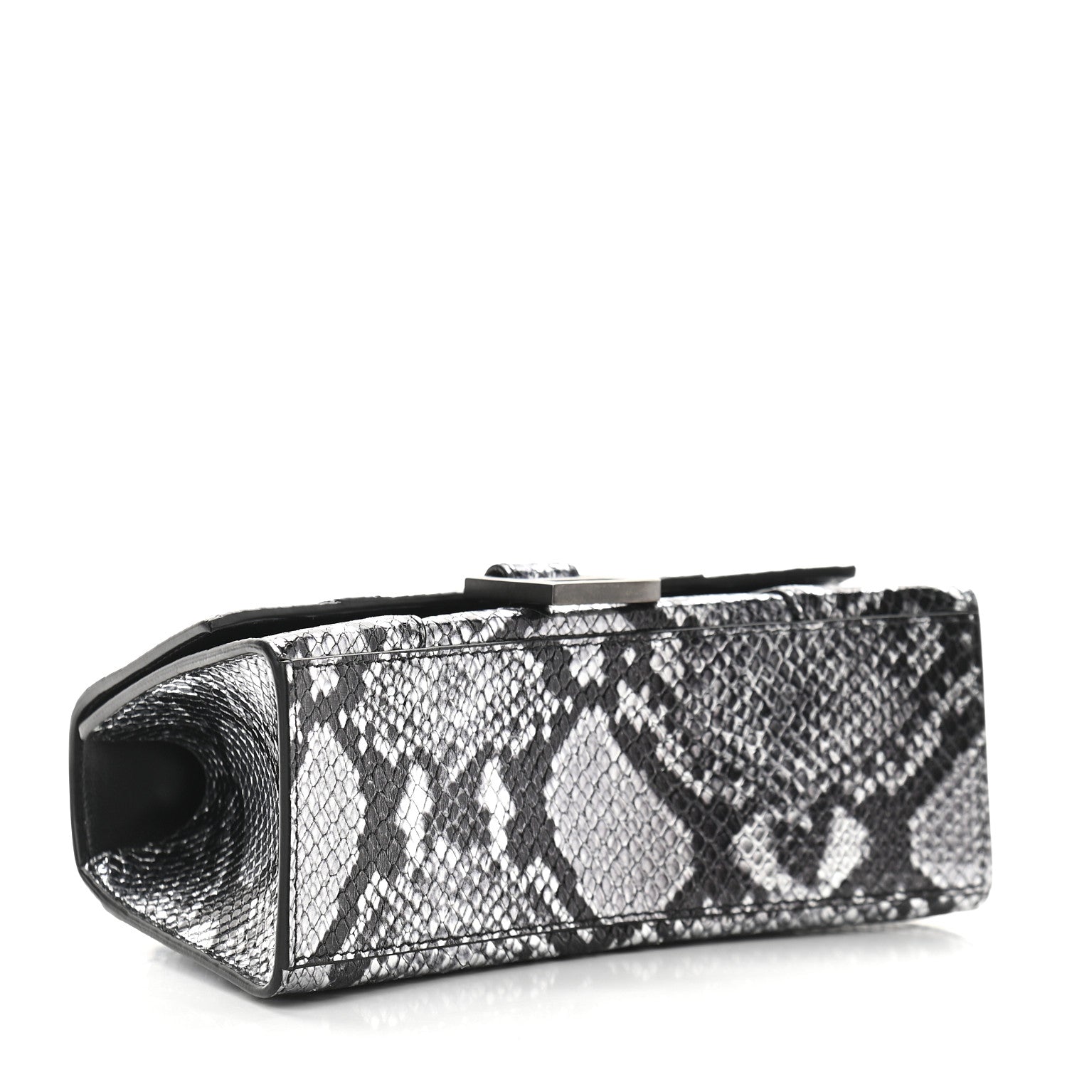 Balenciaga Shiny Calfskin Snakeskin Embossed Hourglass Top Handle Bag XS Silver Black 3 of 7