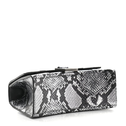Balenciaga Shiny Calfskin Snakeskin Embossed Hourglass Top Handle Bag XS Silver Black 3 of 7