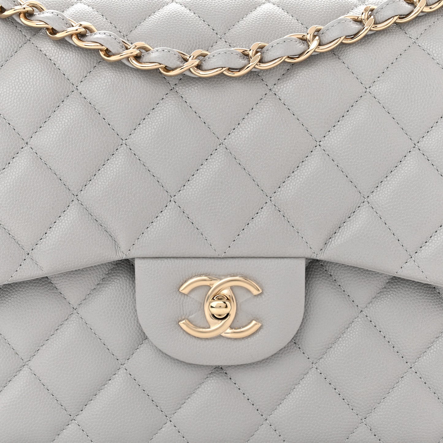 Caviar Quilted Jumbo Double Flap Grey