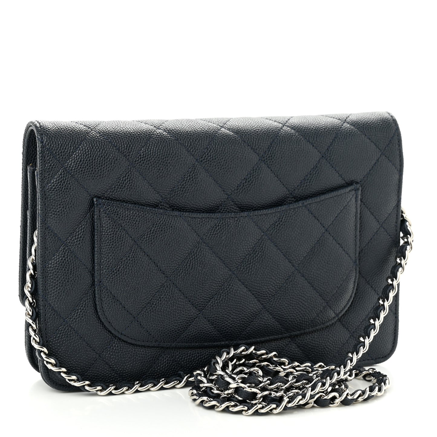 Caviar Quilted Wallet on Chain WOC Navy Blue