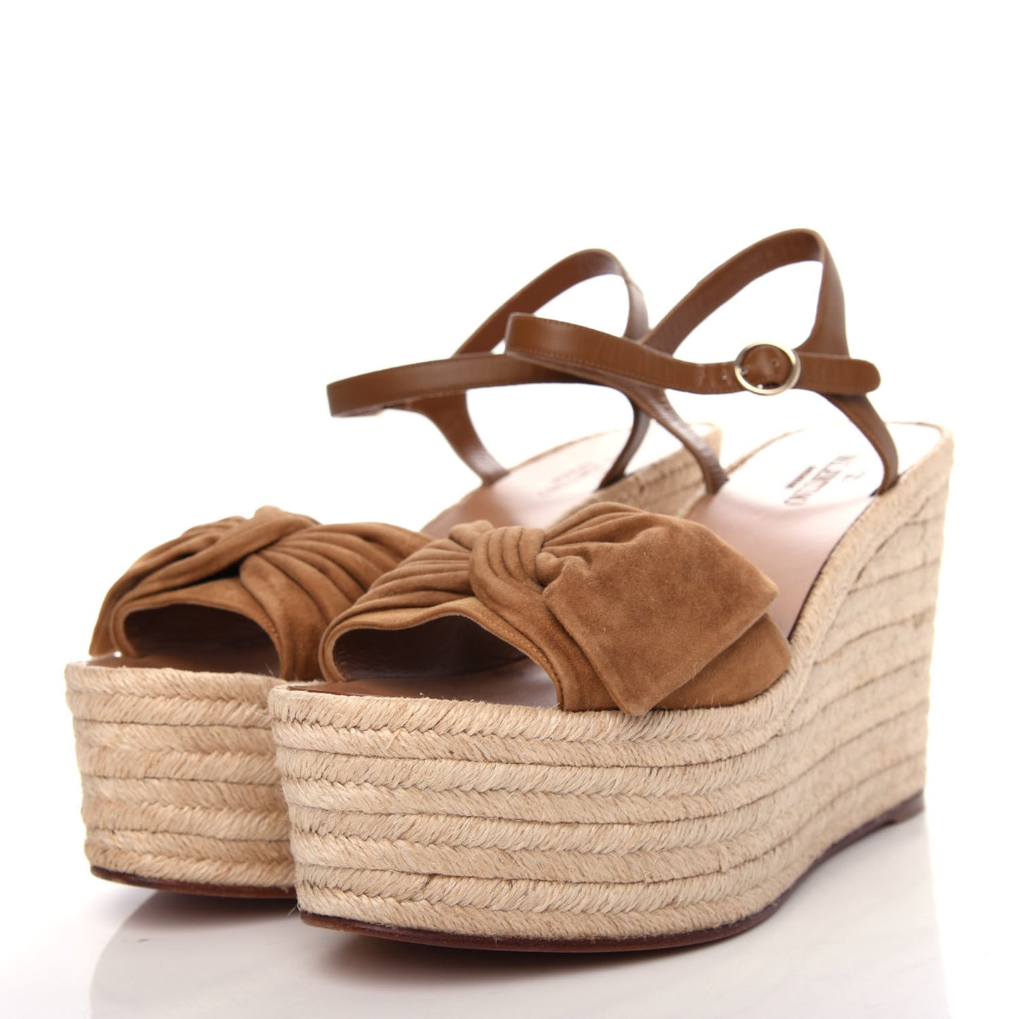 Suede Calfskin Tropical Bow Espadrille Platform Wedge Sandals 42 Brown