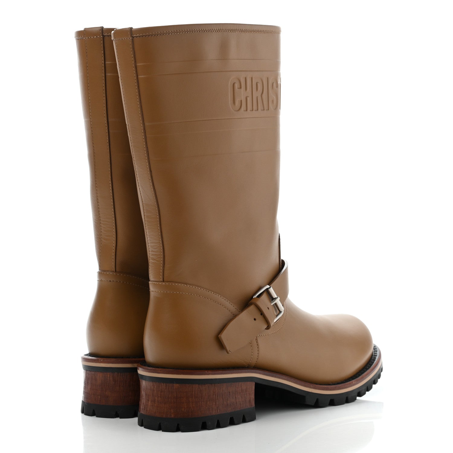 Christian Dior Calfskin Embossed Dior Quest 35mm Biker Boots 38.5 Natural 4 of 12