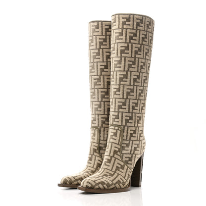 Fendi Chenille Jacquard FF 110mm Cut Baguette Knee Boots 39 Tortora Nuvola 3 of 8