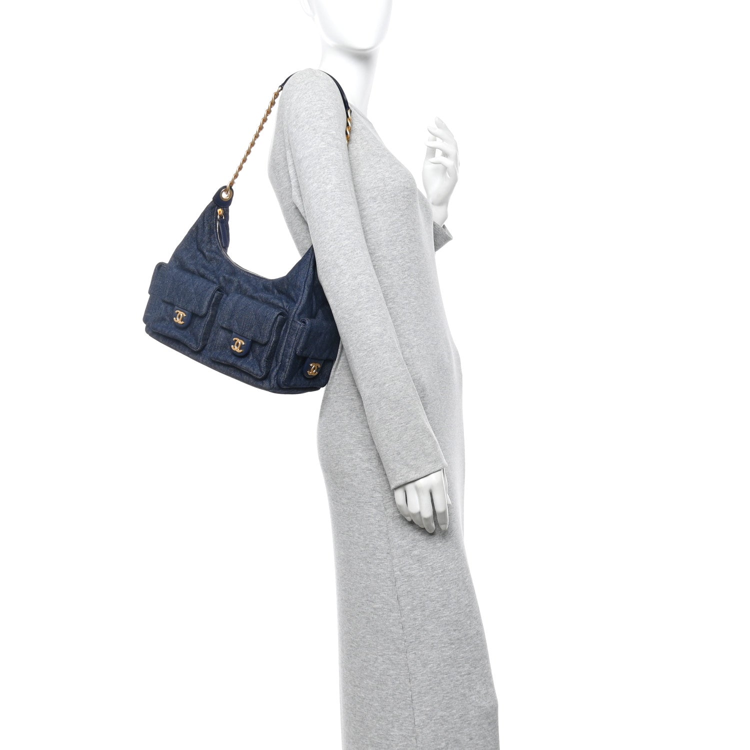 Chanel Washed Denim Quilted Maxi Trendy Pockets Hobo Dark Blue 2 of 11