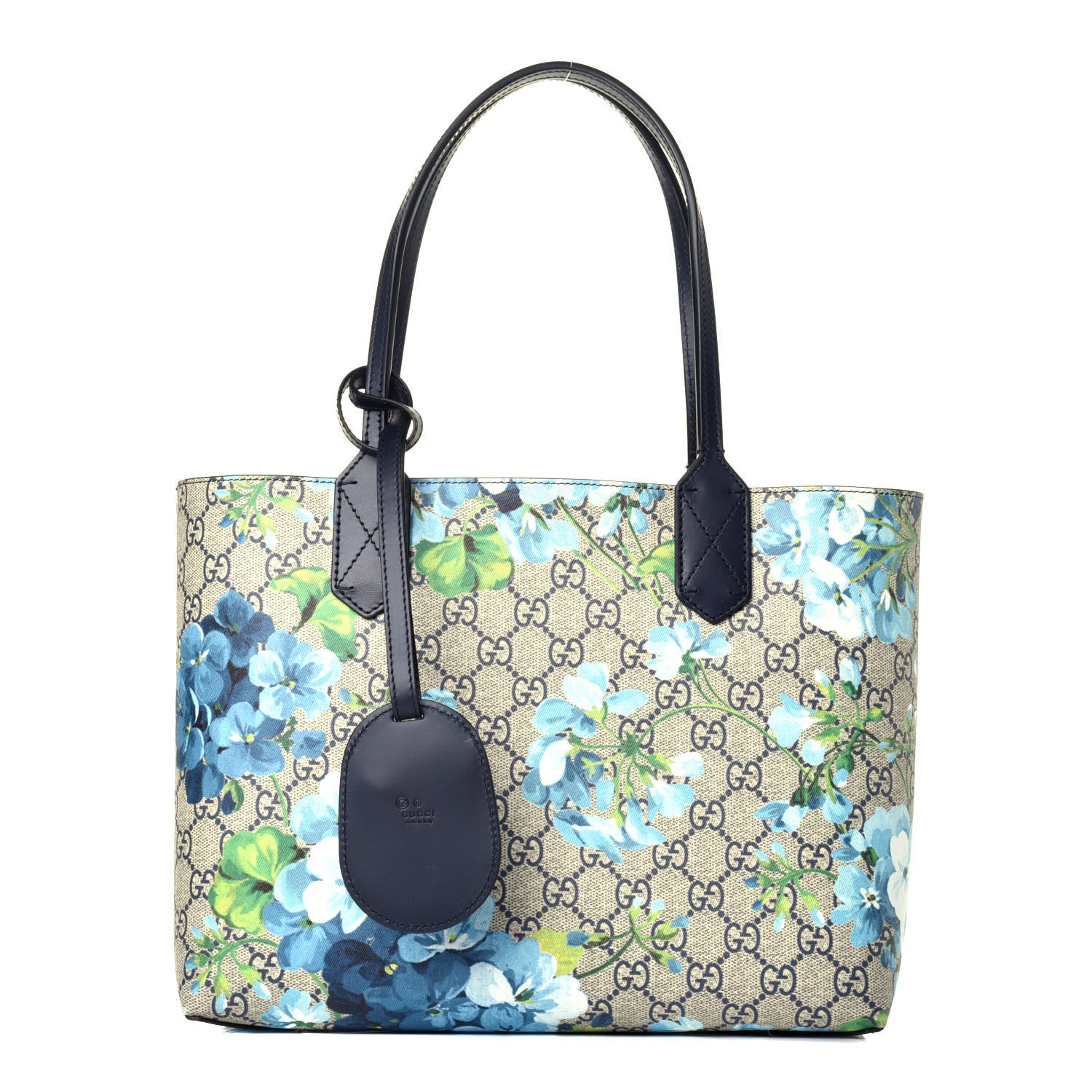 Gucci GG Supreme Monogram Blooms Small Reversible Tote Beige Blue Navy 1 of 17