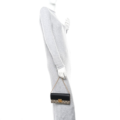Gucci GG Supreme Monogram Moon Calfskin Padlock Continental Chain Wallet Beige Ebony Black 2 of 9