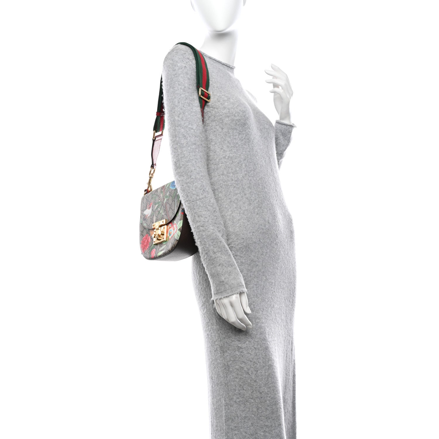 Gucci GG Supreme Monogram Tian Web Medium Padlock Messenger Shoulder Bag Beige Multicolor New Acero 2 of 12
