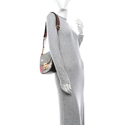 Gucci GG Supreme Monogram Tian Web Medium Padlock Messenger Shoulder Bag Beige Multicolor New Acero 2 of 12