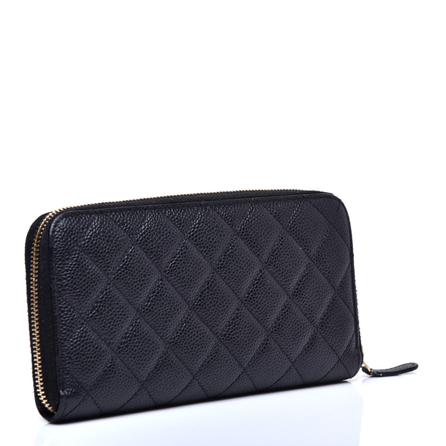 Caviar Quilted Large Zip Around Wallet Black