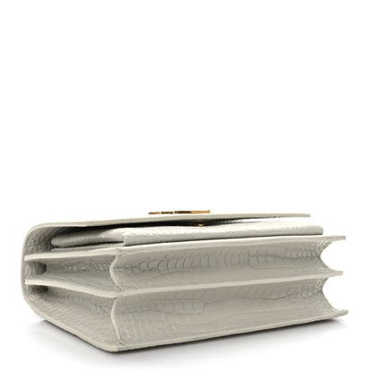 Saint Laurent Calfskin Crocodile Embossed Medium Monogram Sunset Blanc Vintage 4 of 10