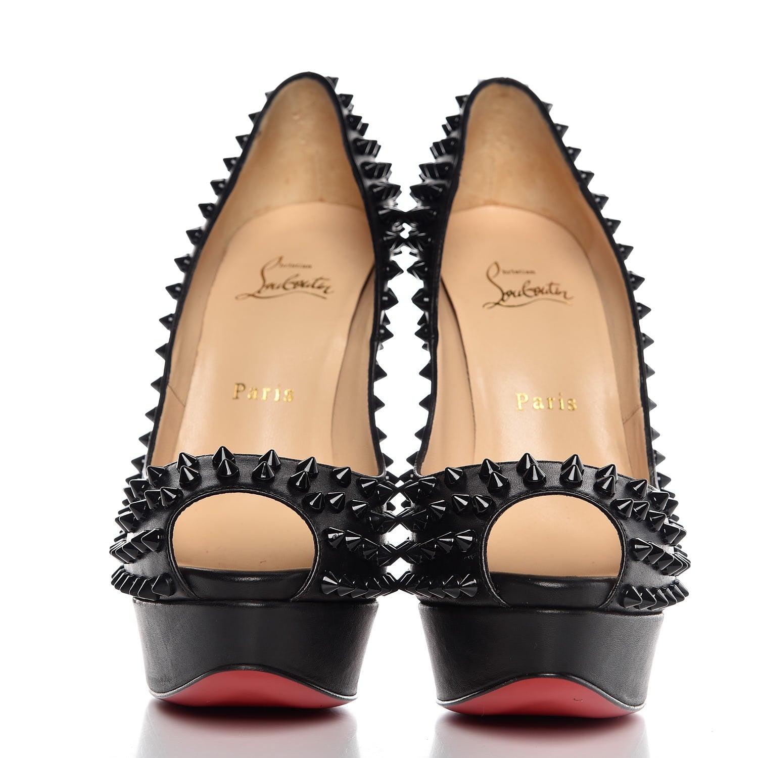 Christian Louboutin Calfskin Lady Peep Spikes VIP 150 Pumps 39 Black 2 of 8