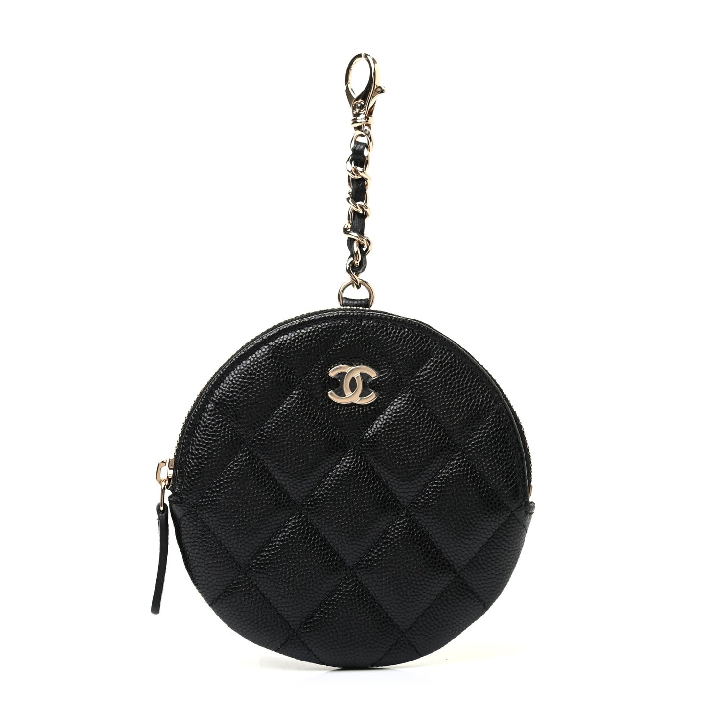 Caviar Quilted Round Clip On Coin Purse Black