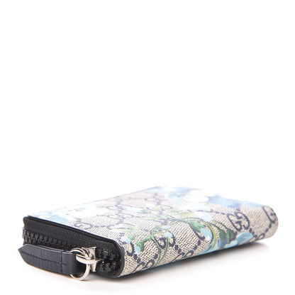Gucci GG Supreme Monogram Blooms Zip Around Card Case Wallet Beige Blue Navy 4 of 7
