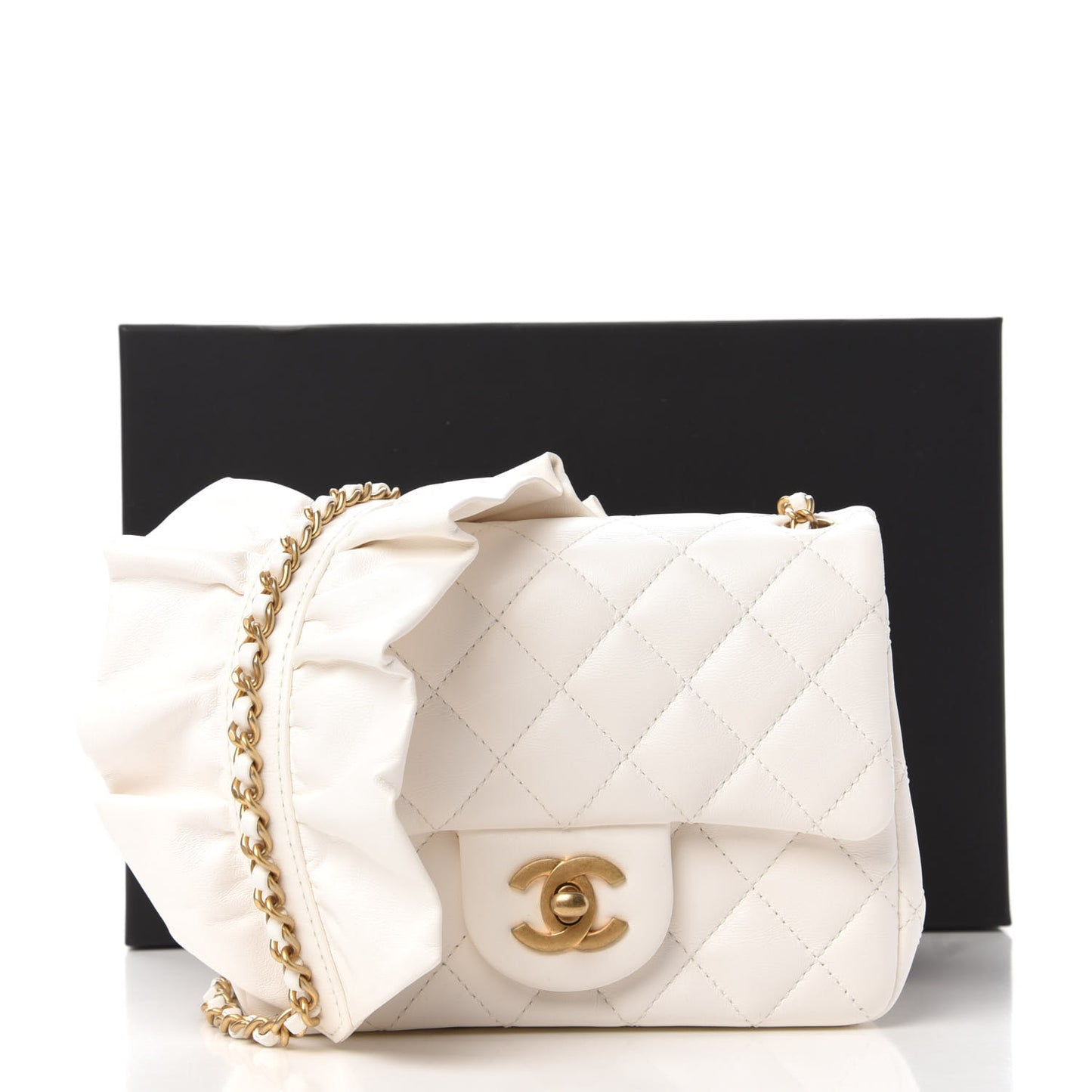 Lambskin Quilted Mini Romance Square Flap White