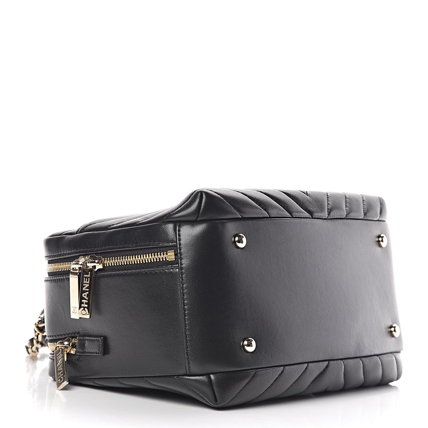Lambskin Chevron Quilted Small Trendy CC Bowling Bag Black