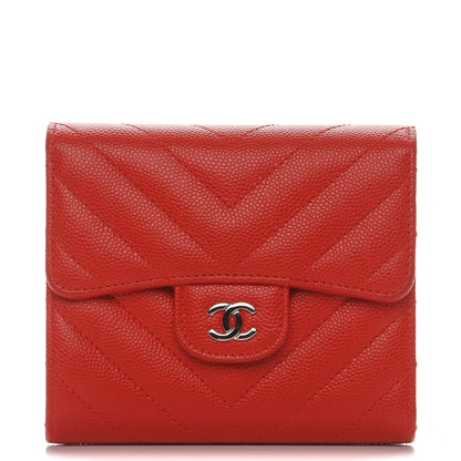 Chanel Caviar Chevron Quilted Compact Flap Wallet Red 1 of 9