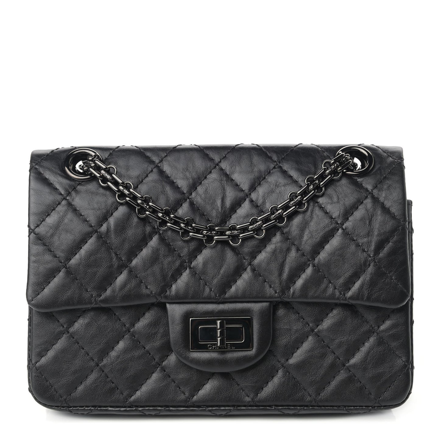 Aged Calfskin Quilted 2.55 Reissue Mini Flap So Black