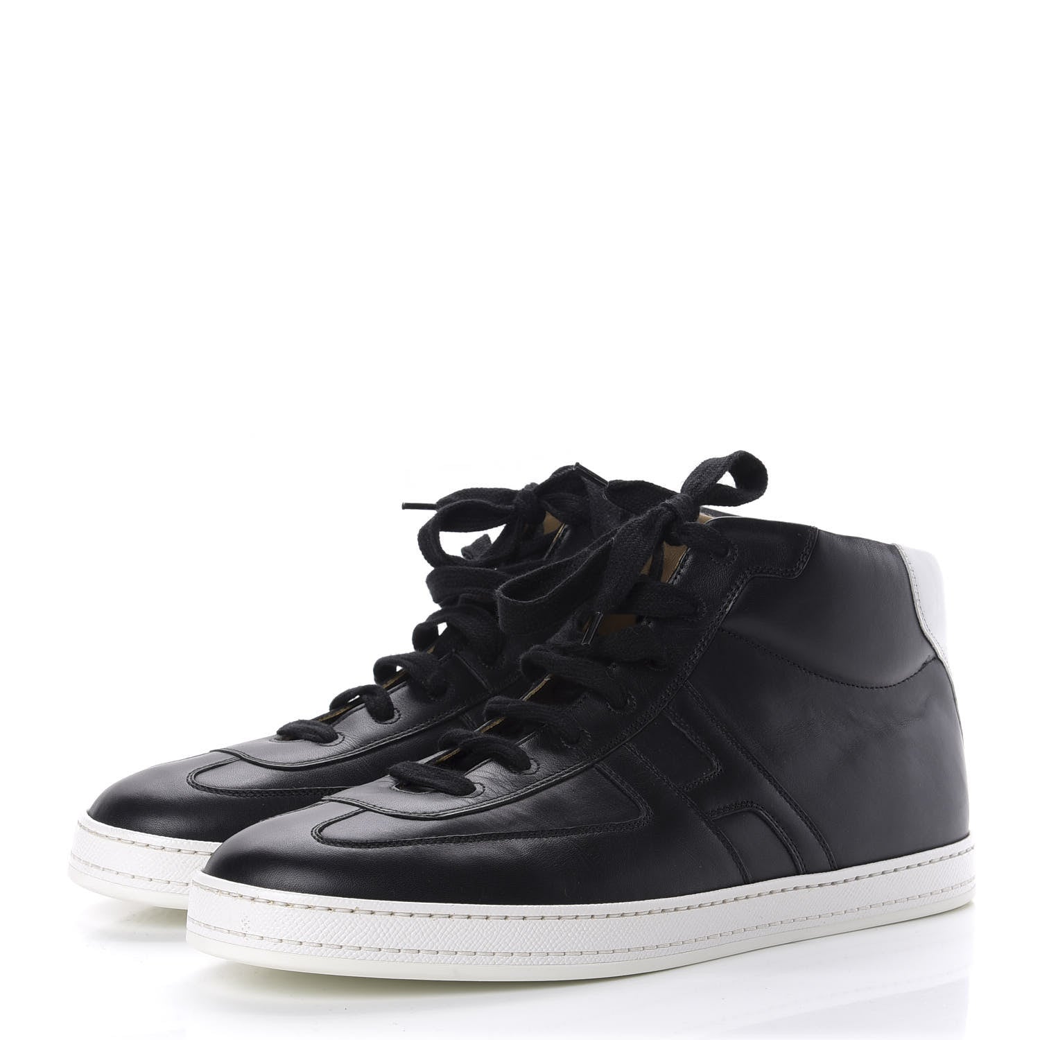 Hermes Calfskin Mens High Top Poker Sneakers 43.5 Black White 3 of 9