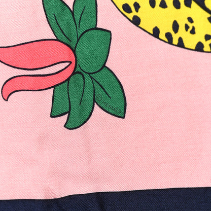 Hermes Cashmere Silk Les Leopards Shawl 140 Marine Rose Buvard 4 of 5