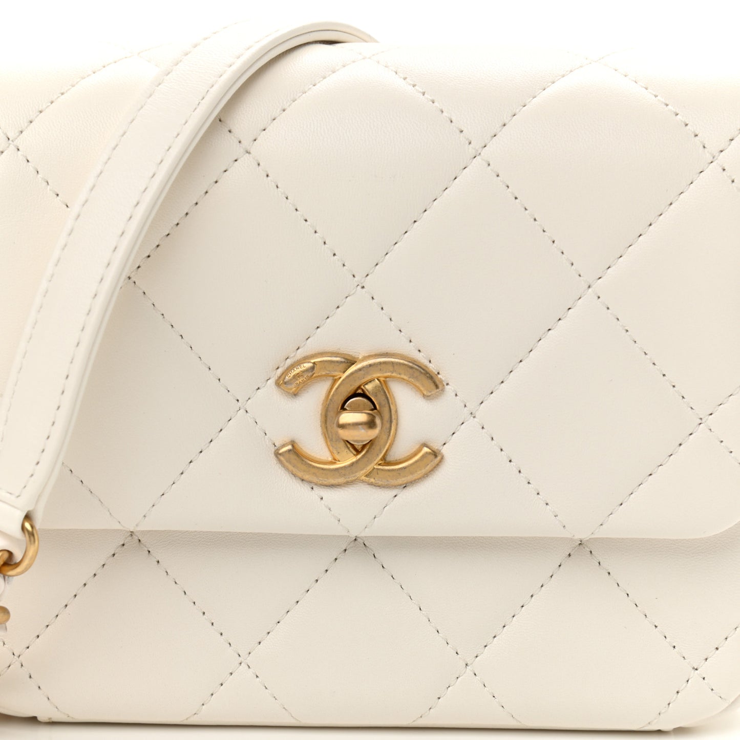 Lambskin Quilted Mini Side Note Flap White
