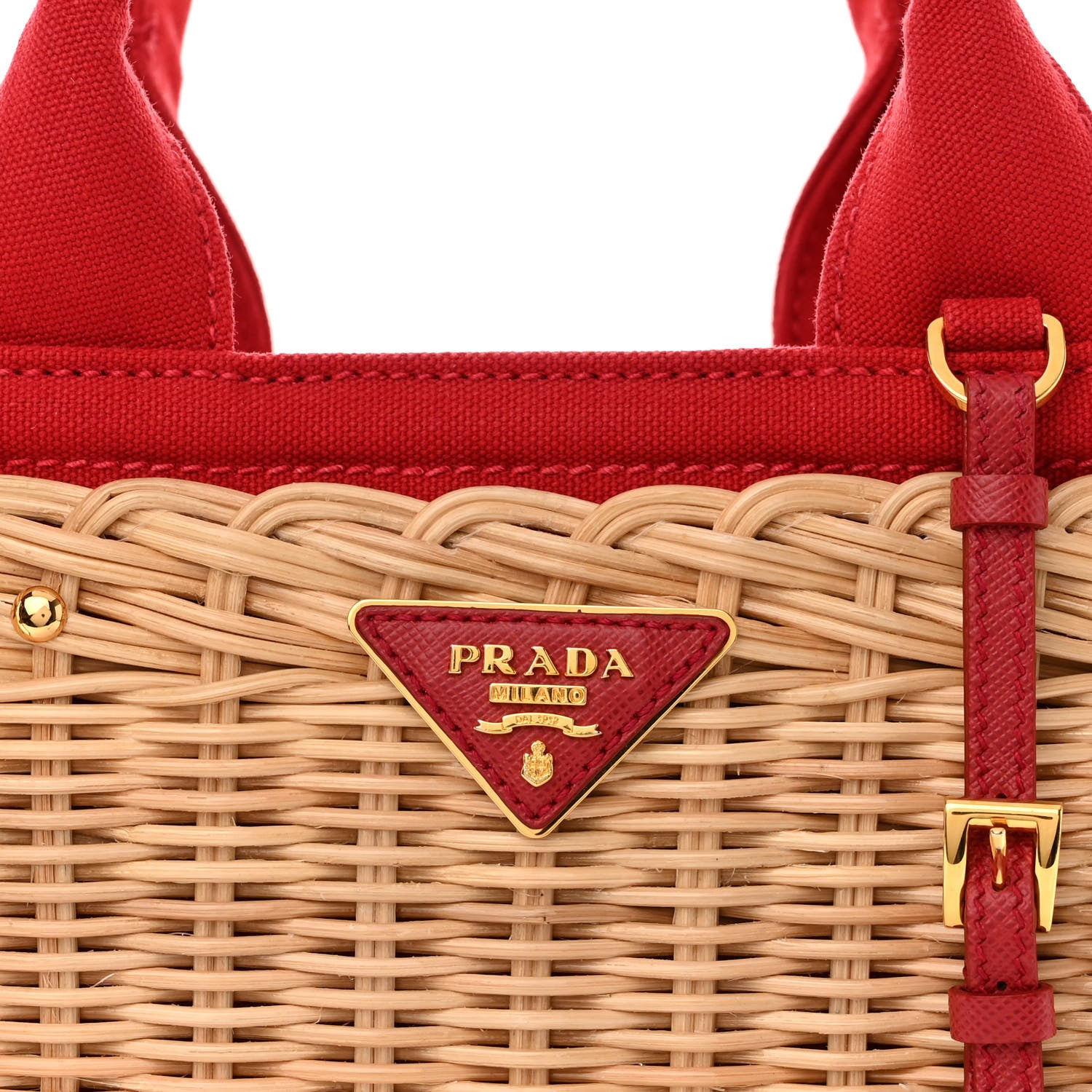 Prada Wicker Canvas Tote Naturale Red 8 of 12
