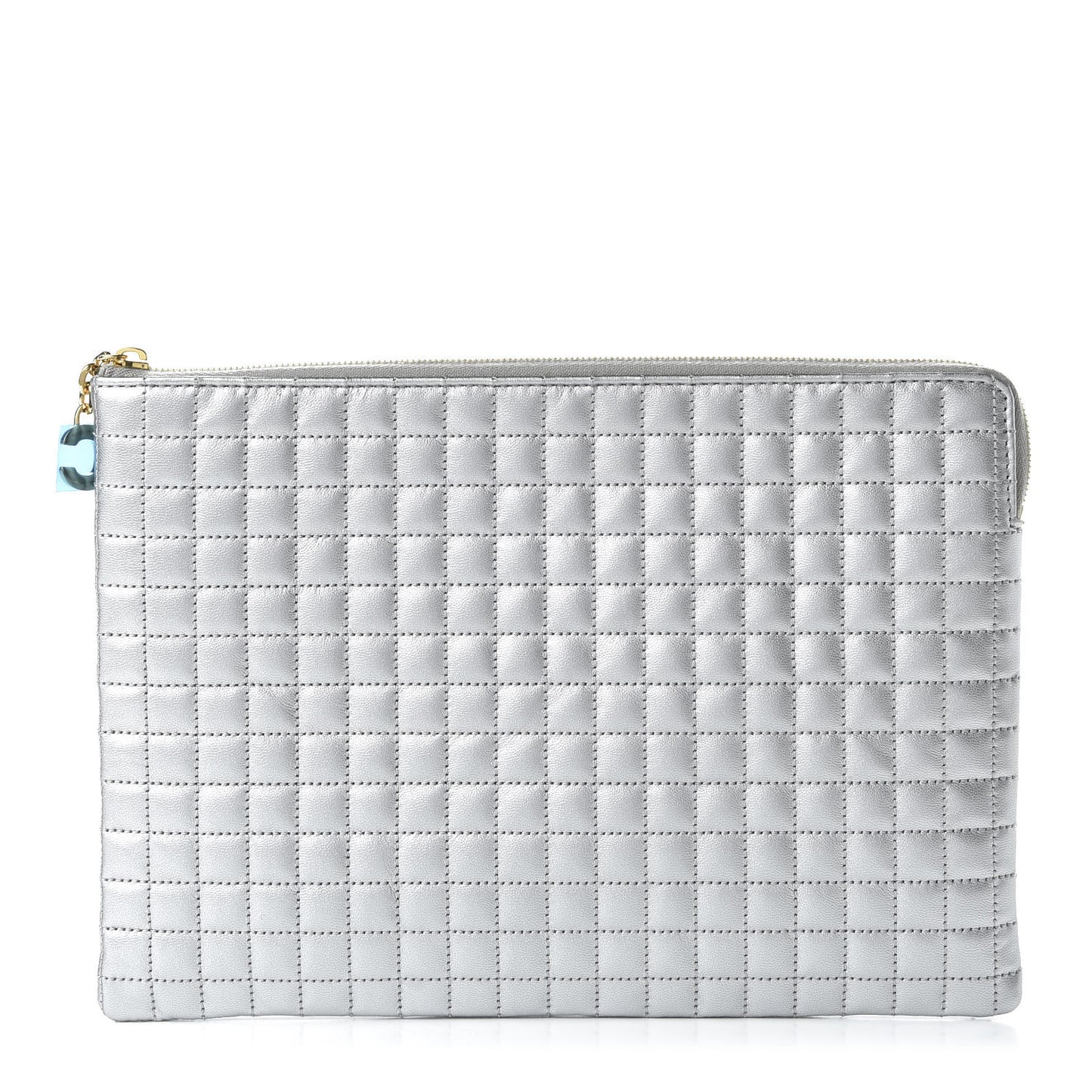 Lambskin Quilted Zip Pouch Grey