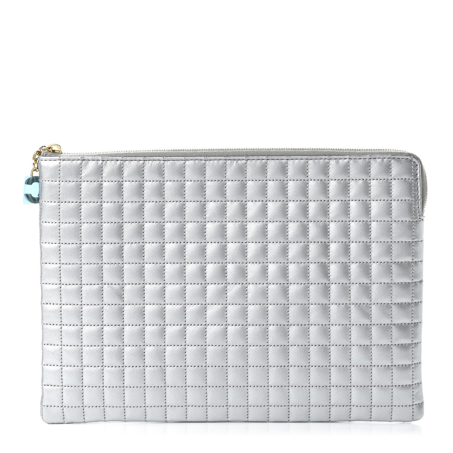 Celine Lambskin Quilted Zip Pouch Grey 1 of 10