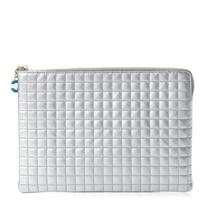 Celine Lambskin Quilted Zip Pouch Grey 1 of 10