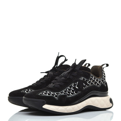 Chanel Suede Calfskin Embroidered CC Sneakers 41 Black 3 of 9