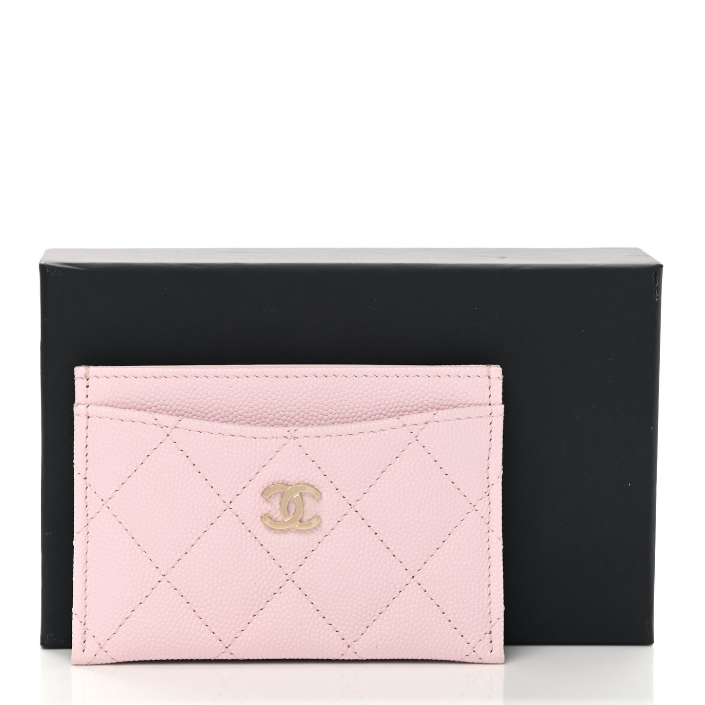 Caviar Quilted Card Holder Light Pink