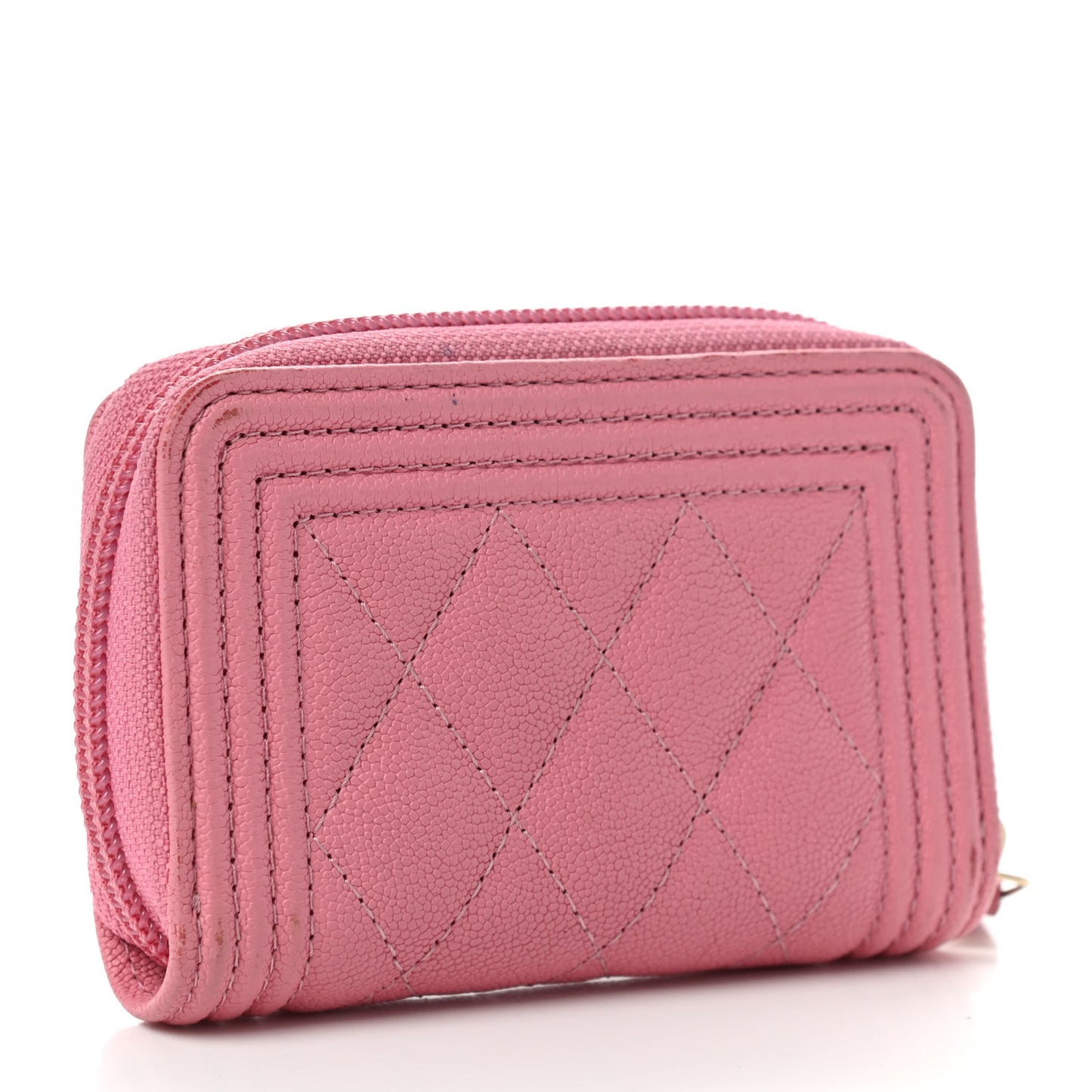 Caviar Quilted Boy Zip Around Coin Purse Wallet Pink