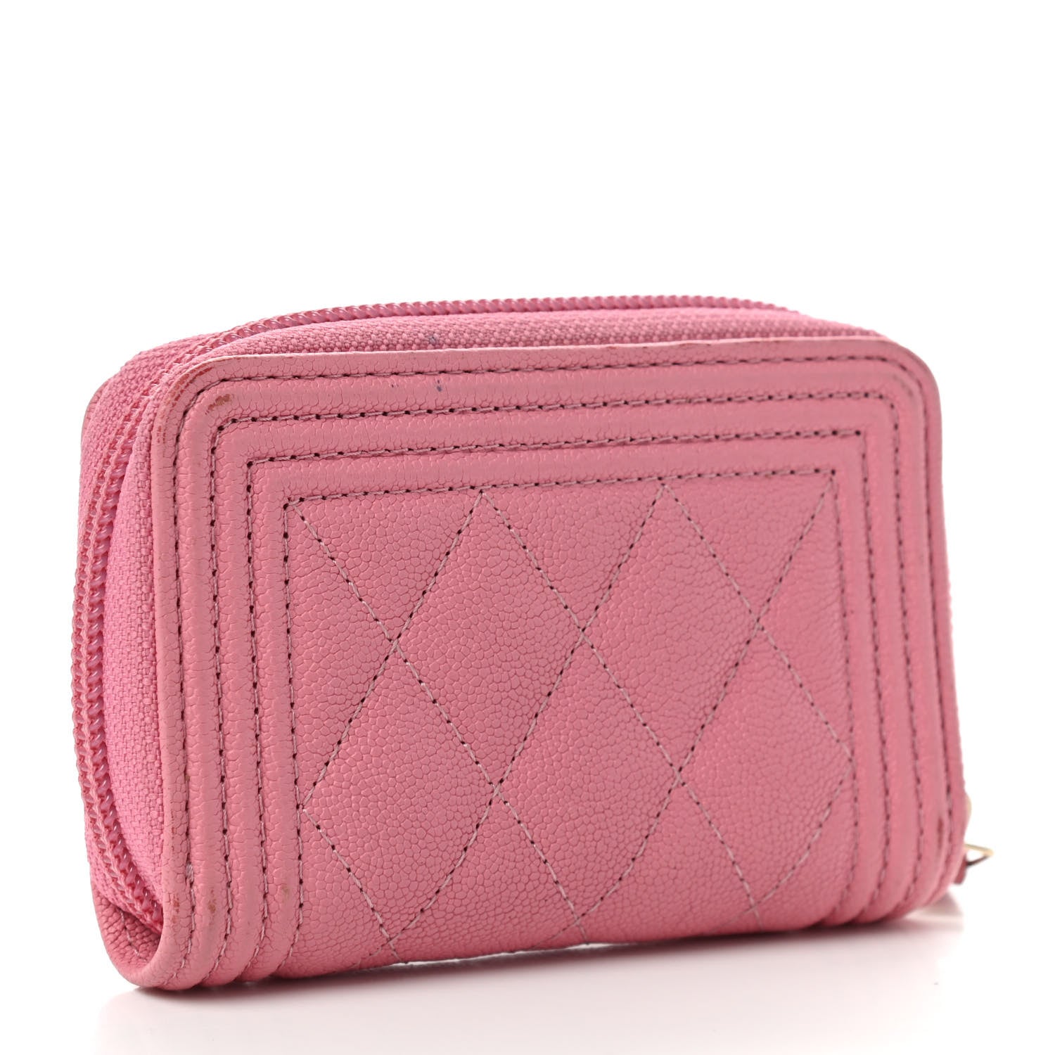 Chanel Caviar Quilted Boy Zip Around Coin Purse Wallet Pink 3 of 7