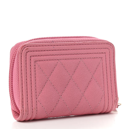 Chanel Caviar Quilted Boy Zip Around Coin Purse Wallet Pink 3 of 7