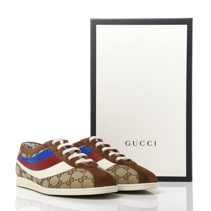 Gucci Suede Monogram Web Womens Falacer Sneakers 40 Nocciola Beige Mystic White Hibiscus Red 9 of 9