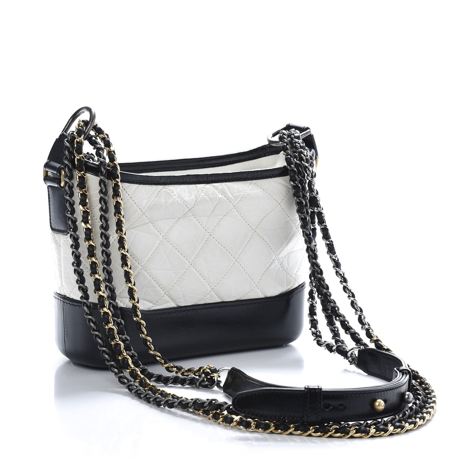 Chanel Aged Calfskin Quilted Small Gabrielle Hobo Black White 3 of 10