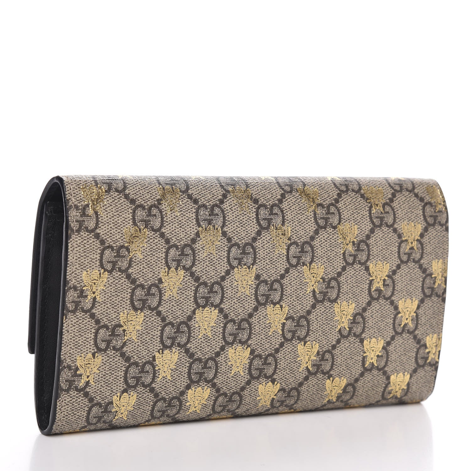 Gucci GG Supreme Monogram Bees Continental Wallet Beige Oro Black 3 of 8